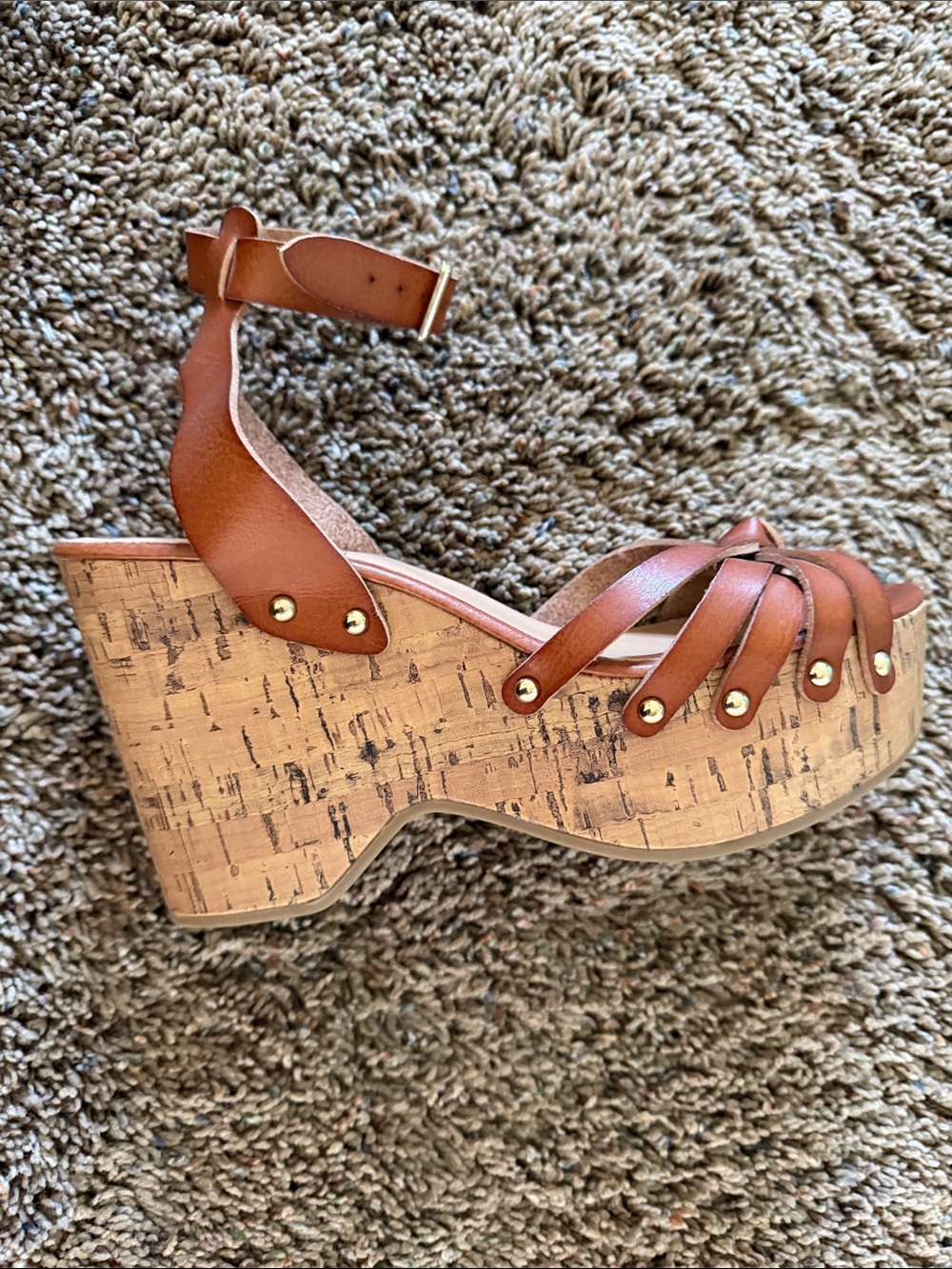 Mossimo Supply Co. Brown Cork Wedge Sandal with Ankle Strap